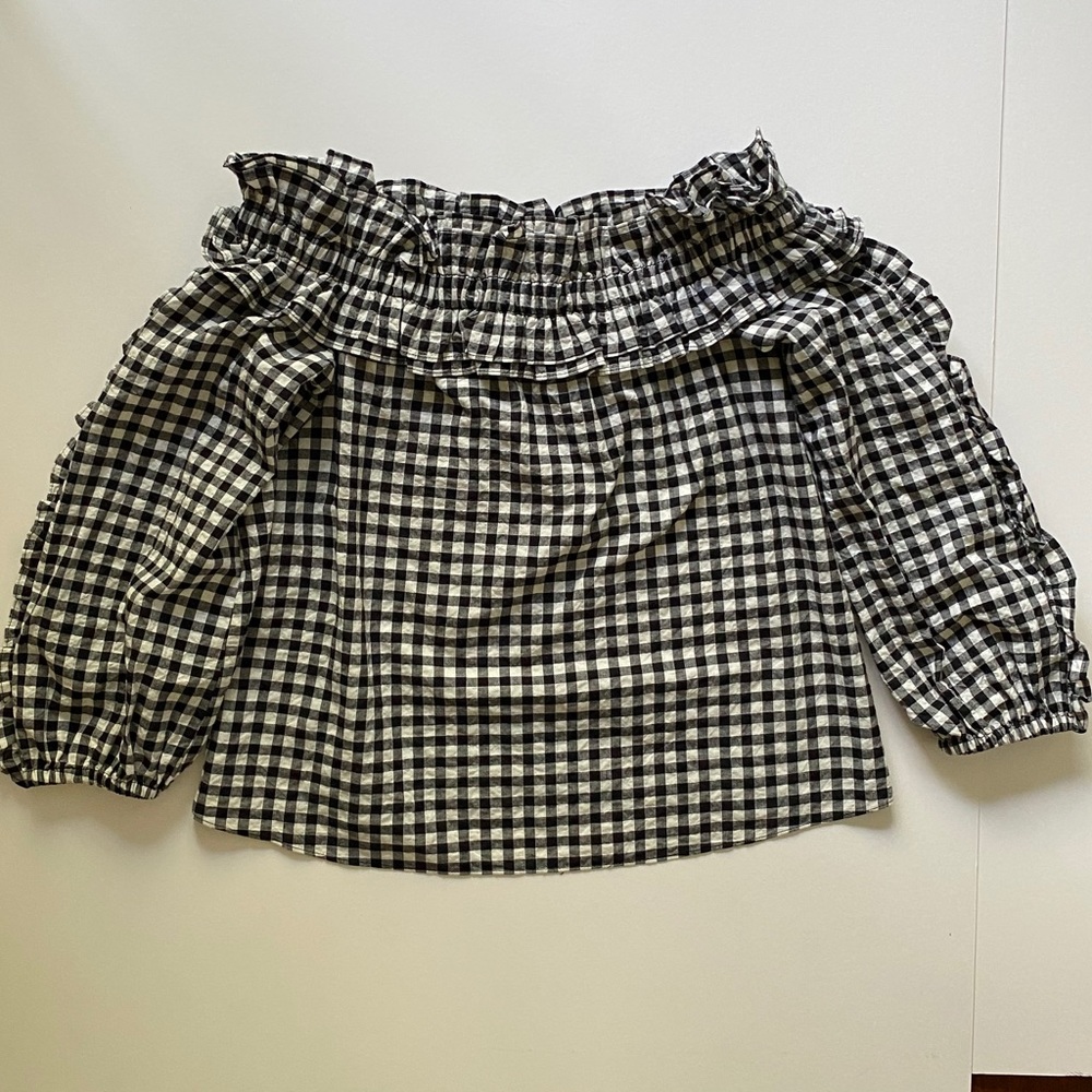 Rachel Ray off the shoulder gingham blouse top